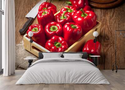 Fresh red sweet peppers. Wall mural