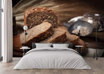 Wholemeal bread with sunflower seeds. Wall mural