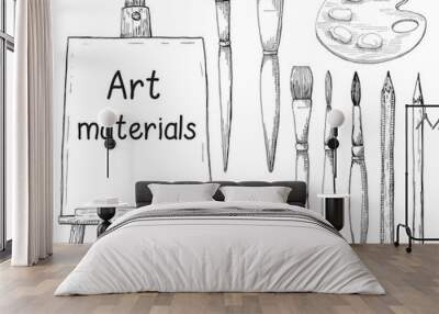 hand drawn art material isolated on white background. the inscription on the canvas atr materials. v Wall mural