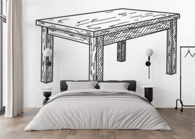 Realistic sketch of the table in perspective. Vector Wall mural