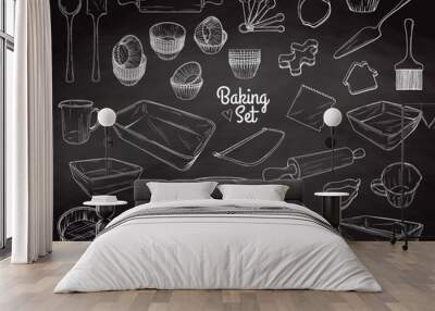 Set of dishes for baking. Baking stuff. Vector illustration Wall mural