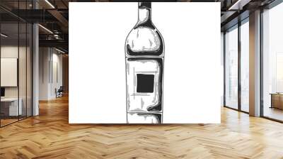 Sketch bottle for wine isolated on white background. Vector Wall mural