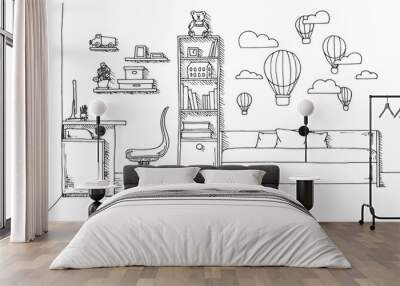 Sketch of a children's room. Teenager's room. Vector illustration Wall mural