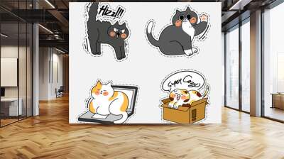 Adorable Cute Cat Kitten Doodle Illustration Sticker 2 Wall mural