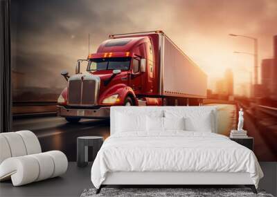 American truck on blurred motion highway Wall mural