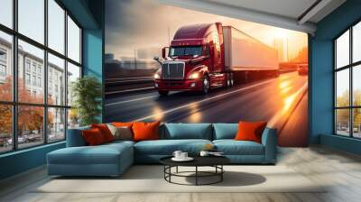 american truck on blurred motion highway Wall mural