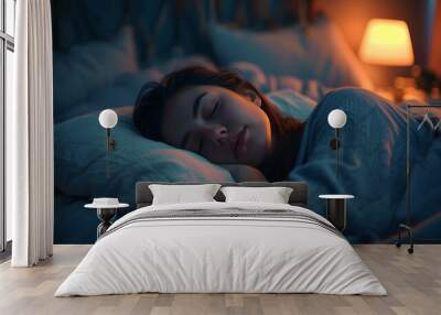 Beauty young woman sleeping in bed at home Wall mural