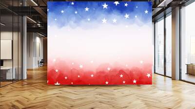 4th of July or Memorial Day background, July 4th red white and blue colors with soft faded watercolor star border texture design and blank white center, veteran's day patriotic color background Wall mural