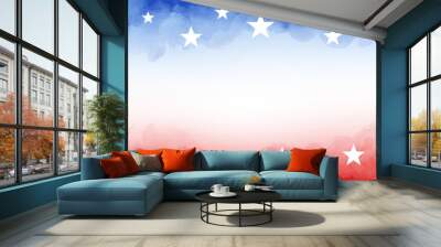 4th of July or Memorial Day background, July 4th red white and blue colors with soft faded watercolor star border texture design and blank white center, veteran's day patriotic color background Wall mural