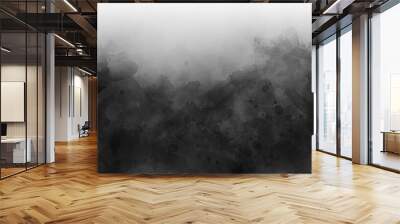 Abstract black watercolor background painting, dark black abstract stormy waves and spray in painted texture with soft blurred white fog or haze Wall mural