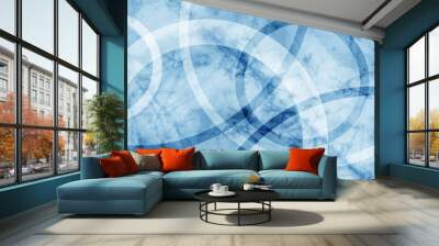 abstract blue background with old vintage grunge texture and modern circle design elements layered in white rings, pastel blue color Wall mural