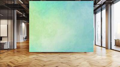 Abstract blue green background with texture, gradient cloudy light green to blue colors with soft sponged watercolor painted white misty fog Wall mural