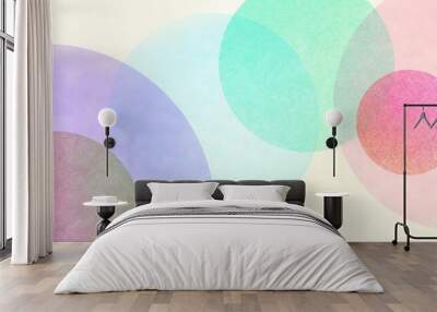 Abstract modern art background style design with circles and spots in colorful pink, blue, yellow, red, green, and purple on light beige or white background Wall mural