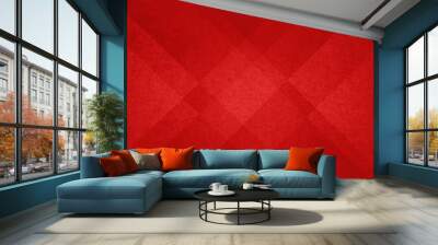 Abstract red and white background with geometric diamond checked pattern. Elegant Christmas color with textured light shapes and angles in modern contemporary design. Wall mural