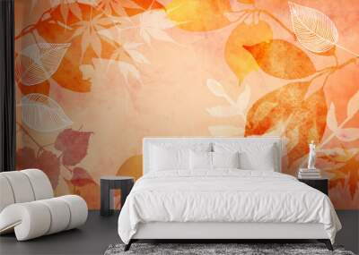 Autumn maple leaves, orange fall leaf, thanksgiving or halloween design elements in orange red and yellow autumn colors, seasonal art design elements on border of background illustration Wall mural