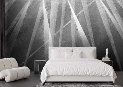 black background with abstract white and gray striped triangle pattern with texture Wall mural