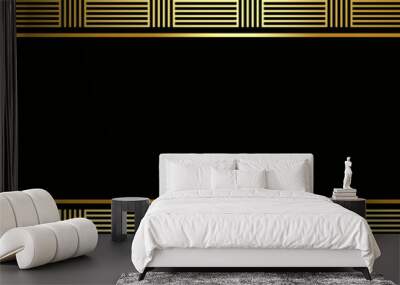 Black background with gold trim border pattern, elegant modern design in shiny metallic yellow  Wall mural