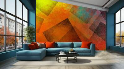 Colorful abstract modern background with texture in geometric black square shapes layered in artsy creative pattern design in bright orange red yellow purple blue and green Wall mural