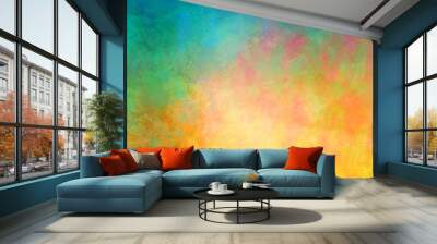 Colorful background in blue green orange yellow gold and red with mottled grunge texture in abstract background illustration design in impressionistic style painting, vibrant bold and bright colors Wall mural