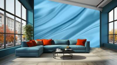 light blue background abstract cloth or liquid wave illustration of wavy folds, silk texture or sati Wall mural