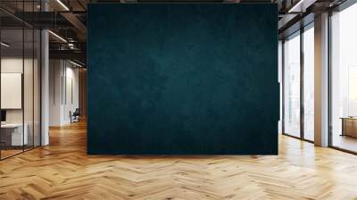 old blue green background texture with black vignette in old vintage textured border design, dark elegant teal color wall with light spotlight center Wall mural