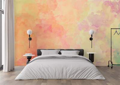 Watercolor background, blue green pink orange red and yellow rainbow colors in colorful painting of sunset or sunrise clouds, gradient abstract watercolor illustration with no people Wall mural