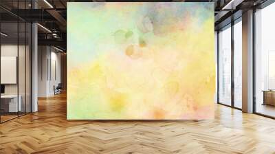 Watercolor background of abstract sunset sky with pastel puffy clouds in colorful rainbow colors of red pink blue green yellow and purple Wall mural