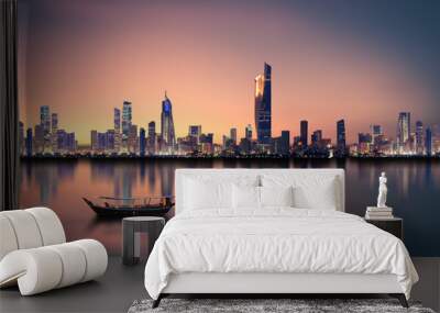 kuwait city skyline during sunset Wall mural