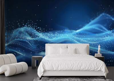 Abstract blue wave of particles, perfect for technology, futuristic themes, digital graphics, with copy space for text. Wall mural