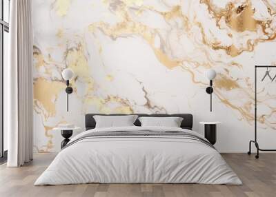 Abstract white and gold marble texture with intricate veins and patterns. Wall mural