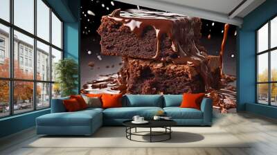 Brownies in two parts dripping with chocolate, make it an irresistible treat. Wall mural