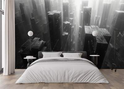 cityscape with tall buildings and a cloudy sky. Wall mural