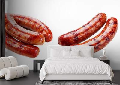 Sausages grilled and arranged in groups. Wall mural