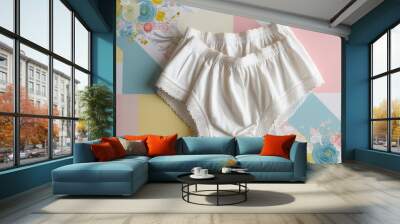 cotton panties on a colored background pattern flat lay Wall mural