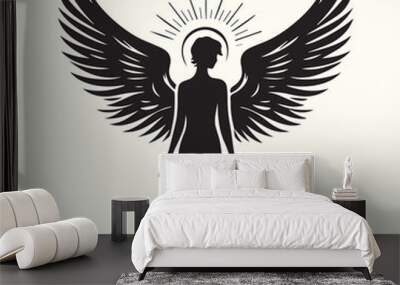 Black and White Angel silhouette vector illustration. Wall mural