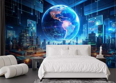 Global business internet network connection Internet of things business intelligence concept, technology networking background Wall mural