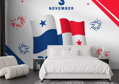 Square Banner illustration of Panama independence day celebration. Waving flag and hands clenched. Vector illustration. Wall mural