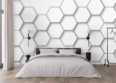 Abstract background with hexagons honeycomb technology texture. Hexagonal shape structure light seamless geometric background. Surface polygon pattern with digital hexagon and futuristic business. Wall mural