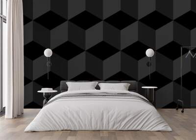 Abstract black and gray style minimal blank cubic. Geometric pattern illustration mosaic, square and triangle cube black background wallpaper. Wall mural