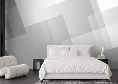 Abstract white and gray background design with layers of textured white transparent material in triangle and squares shapes. White color technology concept geometric line vector background.	
 Wall mural