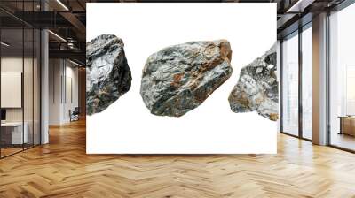 Set of raw tin ore, isolated on transparent white background Wall mural