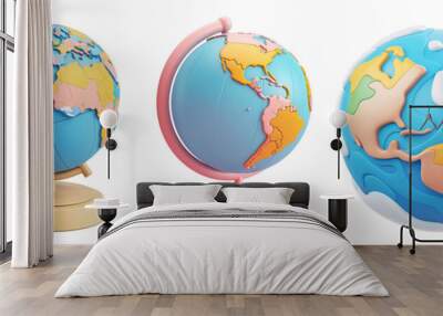 Set of simple 3D icon globe world, isolated on transparent white background Wall mural