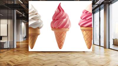 Set of simple 3D icon ice cream, isolated on transparent white background Wall mural