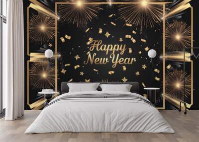 Happy new year with fireworks background Wall mural