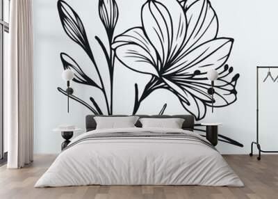 set of contour spring flowers
line art floral, leaves
black and white illustration Alstroemeria
set of decorative elements of plants stylized Wall mural