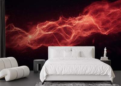 Abstract red energy lines on black background Wall mural