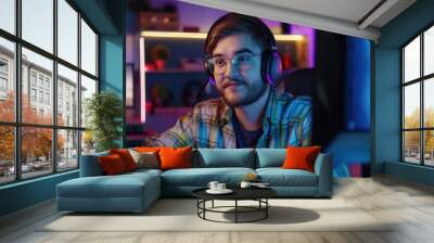 Gamer Headphones Neon Lit Room Wall mural