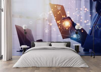 Digital transformation technology strategy, internet of things. the transformation of ideas and the adoption of technology in business in the digital age, enhancing global business capabilities. Ai Wall mural