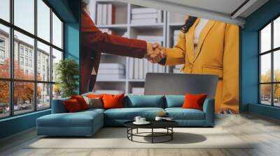 Meeting and greeting concept, Two confident Business handshake and business people after discussing good deal of Trading contract and new projects for both companies, success, partnership, co worker. Wall mural