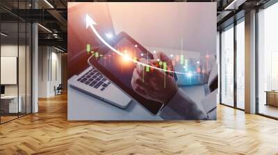 planning and strategy, Stock market, Business growth, progress or success concept. Businessman or trader is showing a growing virtual hologram stock, invest in trading. Wall mural